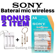 GRATIS CHARGER!! Baterai Mic Microphone Wireless Mik Mikrofon Werles Warles Baterai AA Sony 4600mAh Isi 4 Cas Rechargeable Recharge dan Charger Charge Isi Ulang Murah Sony Batre AA Rechargeable Cas Ulang Dan Charger Recharger Batre Cas AA A2