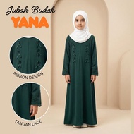 Jubah Yana Budak (2-12 Tahun) | Jubah Budak Perempuan Viral Plain Cey Lace Ribbon | Ironless Kids Ab