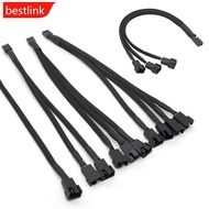 BESTLINK New 4 Pin Pwm Fan Cable 1 To 4/3/2/1 Ways Splitter Black Sleeved 27cm Extension Cable Conne