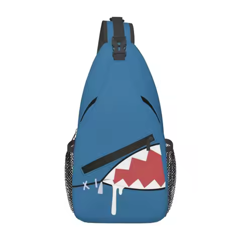 Gawr Gura Shark Mouth Chest Bag Men Sling Crossbody Backpack Chest Bag Travel Hiking Daypack Shoulde