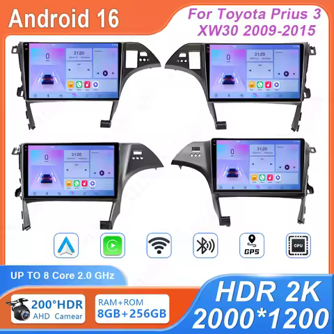 Android 16 Carplay Auto Car Radio Multimedia Player 2K Screen For Toyota Prius 3 XW30 2009-2015 Auto