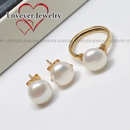 LOVEVER AUTHENTIC US 10K GOLD HANDMADE FRESH WATER PEARL JEWELRY SET (RING AND EARRINGS SET )