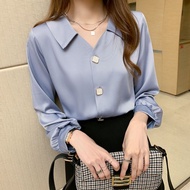 Clothing Fashion Long-Sleeved Shirt Top Chiffon Professional S-2XL Thin V-Neck White Women Loose Ver