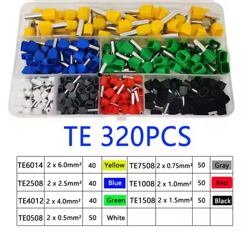320/900PCS Boxed TE Tubular Double Wire Terminals， Insulated Electrical Wire Cord End Crimping Termi