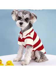 1件條紋狗衣服,透氣的polo狗t恤,適用於小型犬貓男女寶寶小泰迪小寵物狗衣服和服裝