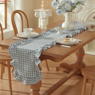 JUNYUE Dining Table Runner, Rectangular Rustic Style with Ruffles, Washed Cotton Table Runner MPE8