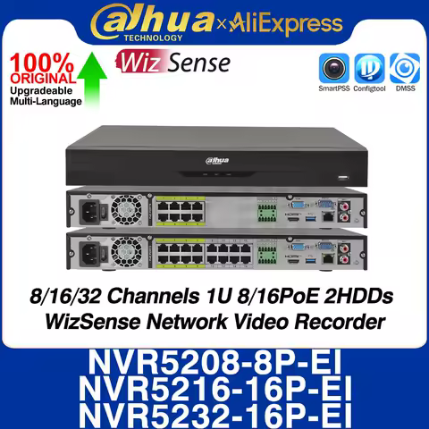 Dahua NVR5208-8P-EI NVR5216-16P-EI NVR5232-16P-EI 8/16/32CH 1U 8/16PoE 2HDD WizSense Network Video R