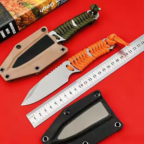 Durable Fixed Blade EDC Knife, Paracord-Wrapped Handle, Premium 8Cr13MoV Steel Blade, Portable Outdo