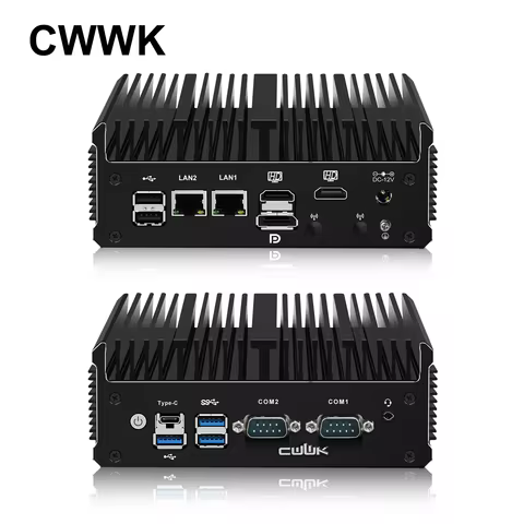 CWWK N100 J6412 Mini PC Fanless, Industrial Mini Computer with 2 x COM RS232/RS485 Port, 2x i226-V 2