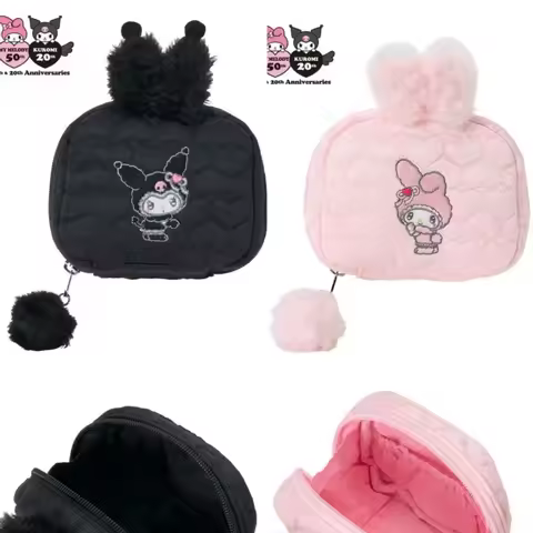 Sanrio New Style Melon Kuromi Storage Bag, Pink Makeup Bag, Black Coin Purse