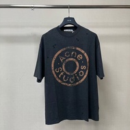 Acne Studio 25SS Black Distressed Destruction Ring logo Short-Sleeved T-Shirt Summer Pure Cotton Bre