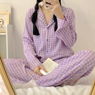 Korean Long Sleeve Cotton Sleepwear Pajama Set For Women Nightwear