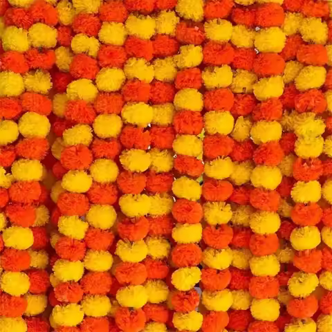 Plastic Marigold Garland​​ ​​Pooja Diwali Fiesta Artificial Flowers Marigold Flower Garlands Reusabl