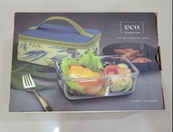 全新 法國 FOR U ECO 耐熱玻璃分隔保鮮盒提袋組800ml 餐盒 便當盒 交換禮物 生日禮物 禮物 適用微波爐