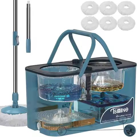 1 LargeCapacity Spin Mop and Bucket for Big Homes amp Deep Cleaning Days,4Chamber System Separates D