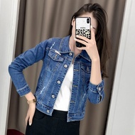 Autumn Korean Version Short Slim-fit Denim Jacket Female Student Stretch Large Size Ripped Craft Den