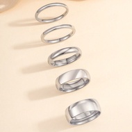 5pcs Stainless Steel Fashion Minimalist Gold & Silver Tone Ring Set, Multiple Sizes Available, Suita