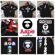 AAPE 22SS秋冬新款猿顏吃豆子圖案拼接迷彩字母印花抓毛連帽外套 (男女同款)