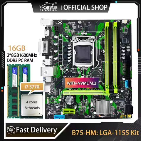 JINGSHA B75 LGA1155 Motherboard LGA 1155 Kit With i7 3770 CPU and 2X8G=16GB DDR3 PC RAM USB3.0 SATA3