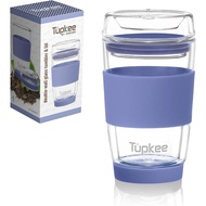Double Wall Glass Tumbler, 8-Ounce Glass Travel Coffee Mug with Lid