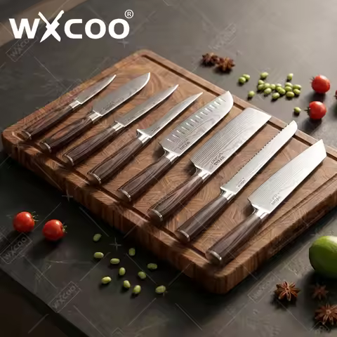 WXCOO Japanese 7cr17 Steel Kitchen Knife Set Utility Knife Meat Slicer Fruit Vegetable Bread Knife B