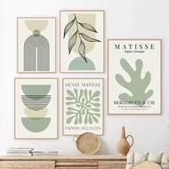 Sage Green Leaf Geometry Line Matisse Abstract Boho Wall Art Canvas Green Painting Poster And Print Wall Picture For Living Room Decor