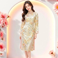 Cream-Colored Chinese Collar Long Dress With Yellow Design (Custom-Made) 343/9