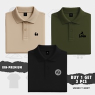 BUY 1 GET 3 PCS Polo Collar T-Shirt Distro T-Shirt Short Sleeve Motif Uniform - Koma 2 Black - Lois 