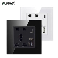 Universal Plug 2 Outlets Wall Sockets with USB-C Type-c 13A 110V 220V PD Fast Charging 86mm Multifun