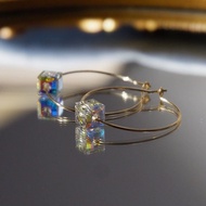 Square-shaped crystal and us10k gold jewelry earring