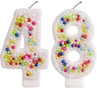 2.8" Pearl Sequin Number Candles-Many Colors 48th 84th Birthday Gifts Birthday Decorations Birthday 