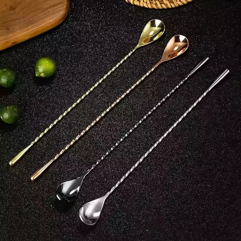 30/40/50CM Stainless Steel Mixing Cocktail Spoon Bar Spoon Spiral Pattern Bar Teadrop Spoon Stir Spo