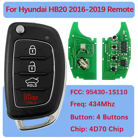 CN020051 Aftermarket 4 Buttons Flip Remote Key Fob For Hyundai HB20 2016-2019 433MHZ 4D60 Chip PN 95