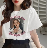 Korean Fashion Shirt Women's T-Shirt Made Of Cotton 1 Round Neck Red Loose Fit Pattern Time Not Afra