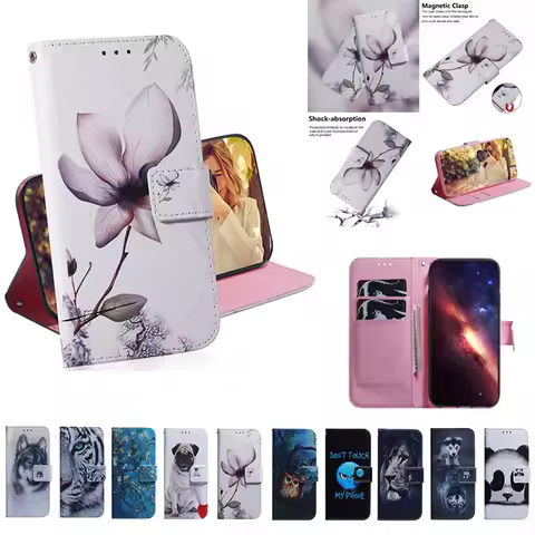 Painted Flip Leather Magnetic Case for OPPO Reno 6 5 4 Pro Plus Reno4 Lite 5K 4 Z 5z 5G 4G Phone Cov