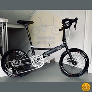 Fnhon Monsoon 22” • 18 Speeds Shimano Sora • Litepro Aero Chainring Crank Wheelset Folding Bicycle Foldie Folding Fold Bike • 451 tyres • 20” inches Blackie • Crius Velocity Master Gust Tornado Blast Dahon Tern Bifold • Customise My Bicycle •