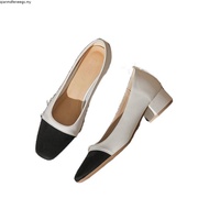 Soft Color Block Square Head Low Heel Women's New Autumn Thick Heel Shallow Mouth Lofers