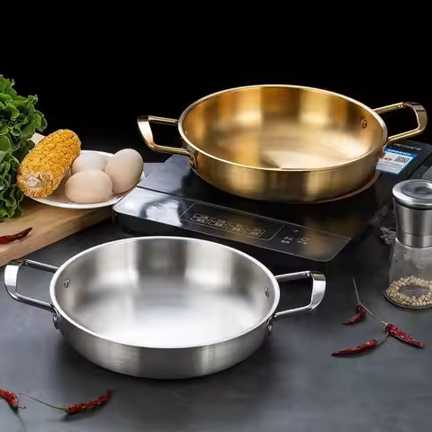 Diameter 18cm Stainless Steel Gold Golden Seafood Rice Pot Home Cooking Paella Pan Picnic Snack Plat