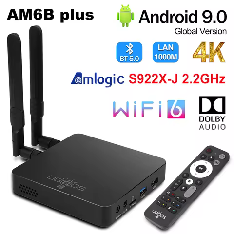 Original UGOOS AM6B Plus Android 9.0 TV Box S922X-J 2.2GHz 4GB DDR4 RAM 32GB ROM WiFi 6 1000M LAN Bl