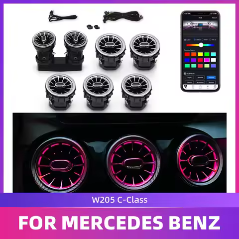 7pcs Air Vent Lights Accessories Interior Ambient Light 64 Colors For Mercedes-Benz C Class W205 201