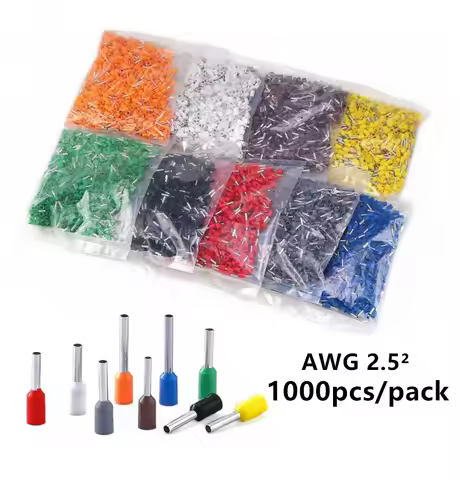 1000PCS E2508 E2510 E2512 E2518 Tube Insulating Terminals AWG 14 Connector Insulating Crimp Terminal