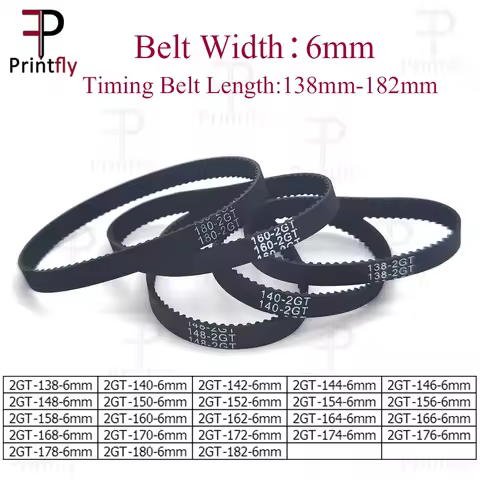 Printfly 2GT/GT2 Timing Belt 138 140 142 144 146 148 150 152 154 156 158 160 162 164 166 168 170 172