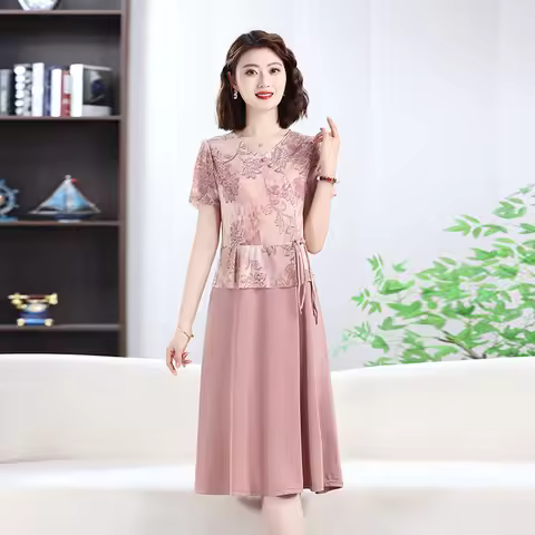 2025 Summer Outdoor Women's V Neck Dresses Plus Size Garden Botanical Bloom Ensembles Gatherings Clo