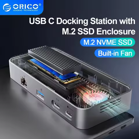 ORICO M.2 NVMe SSD Enclosure with 9-in-1 USB C HUB 10Gbps External RJ45 SD Docking Station with Cool