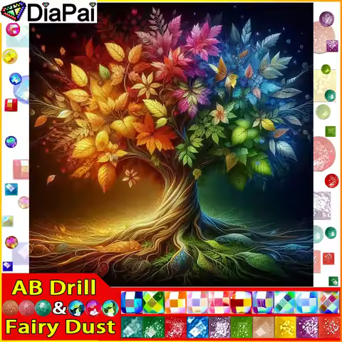 DiaPai Fairy Dust AB Diamond Painting Full Square/Round Drill 5D DIY " Tree Colorful" Daimond Embroi