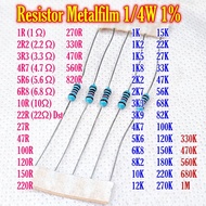 50Pcs Metalfilm Resistor 1/4 Watt 1% 1 ohm 4.8 5.6 10 27 47 100 120 220 270 330 470 560 820 ohm 1K 1