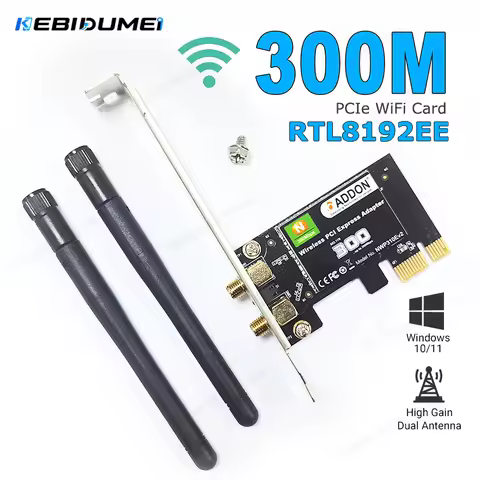 KEBIDUMEI PCIe WiFi Card RTL8192EE Wifi Receiver 300M Computer Networking Card 2.4G PCIE Wireless Ca