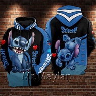 Love Stitch Full Printed Anime Hoodies Hipster Streetwear Outfit Hiphop Hood Sweatshirts Clothes