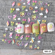 สติกเกอร์ติดเล็บ ลายนูน 5D Nail Sticker สติกเกอร์ ลายการ์ตูน ดอกไม้ สายรุ้ง (รหัส MO ) พร้อมส่ง