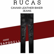 PROMO RUCAS!!!!! {COD} Celana rucas caviar leather jeans denim hitam distro panjang sobek ori - 32